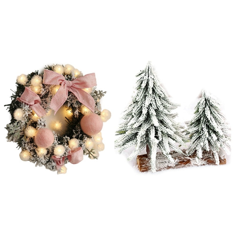 1 Pcs Christmas Tree Desktop Decoration Home Artificial Trees & 1 Pcs Christmas Wreath Decoration