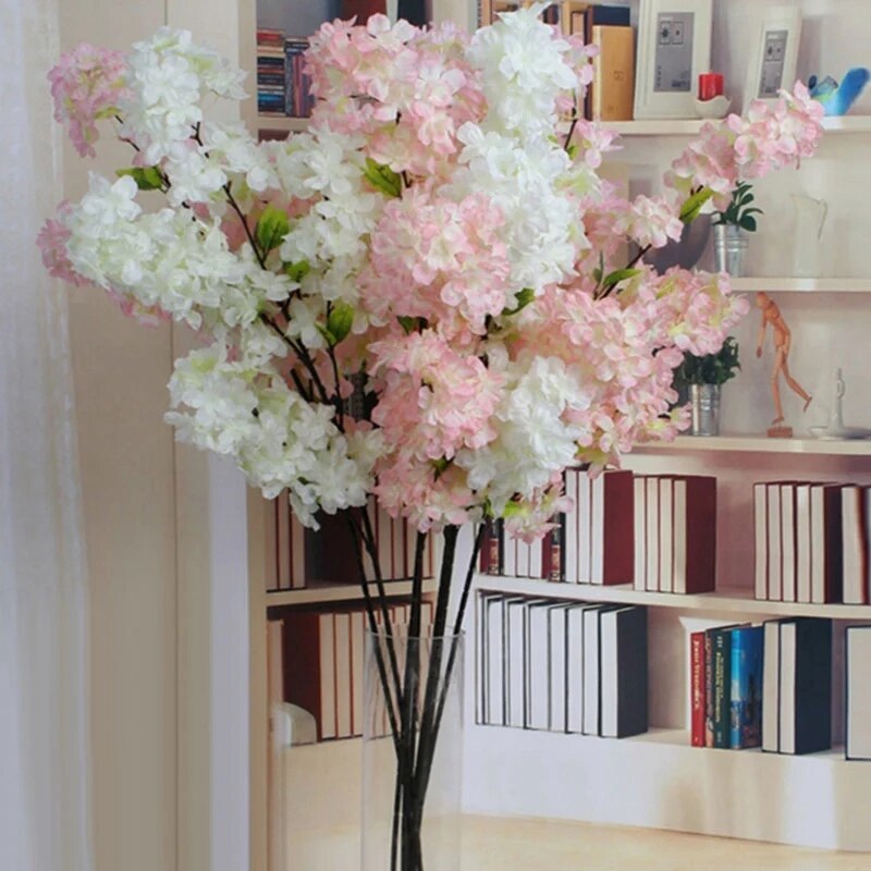 10Pcs Simulation Cherry Blossom Branch Artificial Flower Fake Plant Wedding Decoration Home Party Garden Decor