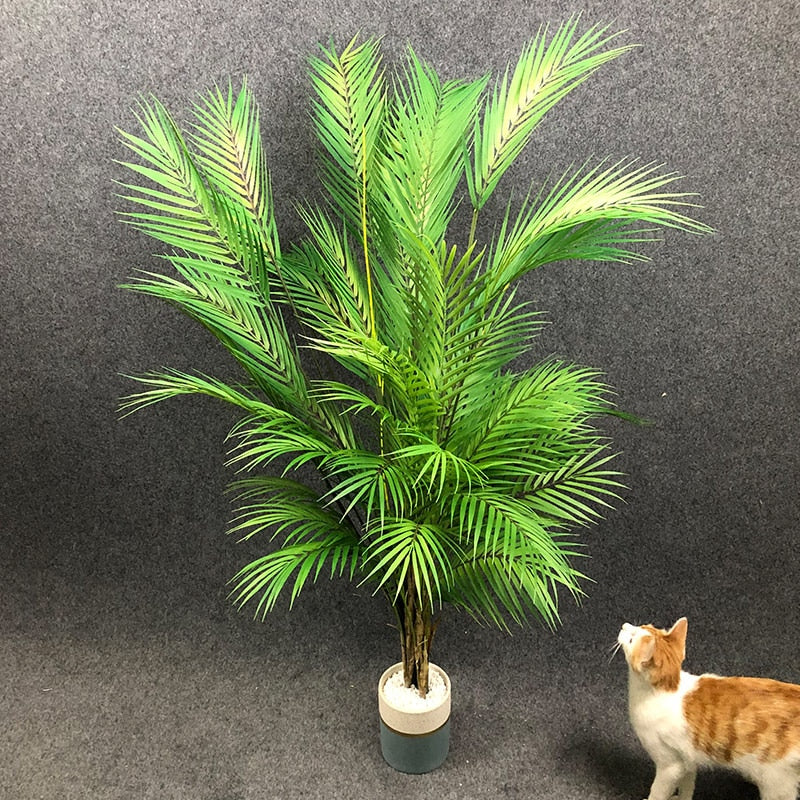 98cm 15 Heads Large Tropical Palm Tree Artificial Plants Branch Fake Palm Leaves Real Touch Plastic Foliage Home Office Decor