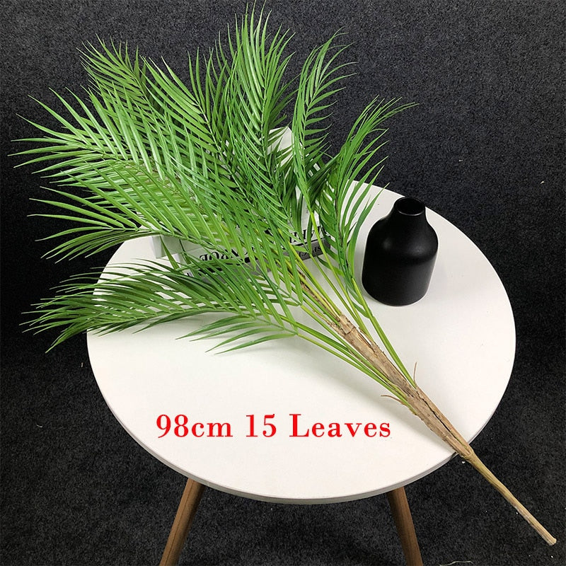 98cm 15 Heads Large Tropical Palm Tree Artificial Plants Branch Fake Palm Leaves Real Touch Plastic Foliage Home Office Decor