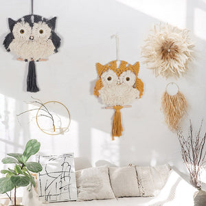 Animals Owl Macrame Tapestry Hand Woven Wall Hanging Tapestries  Home Living Room Wall Hanging Decoration 70x35cm