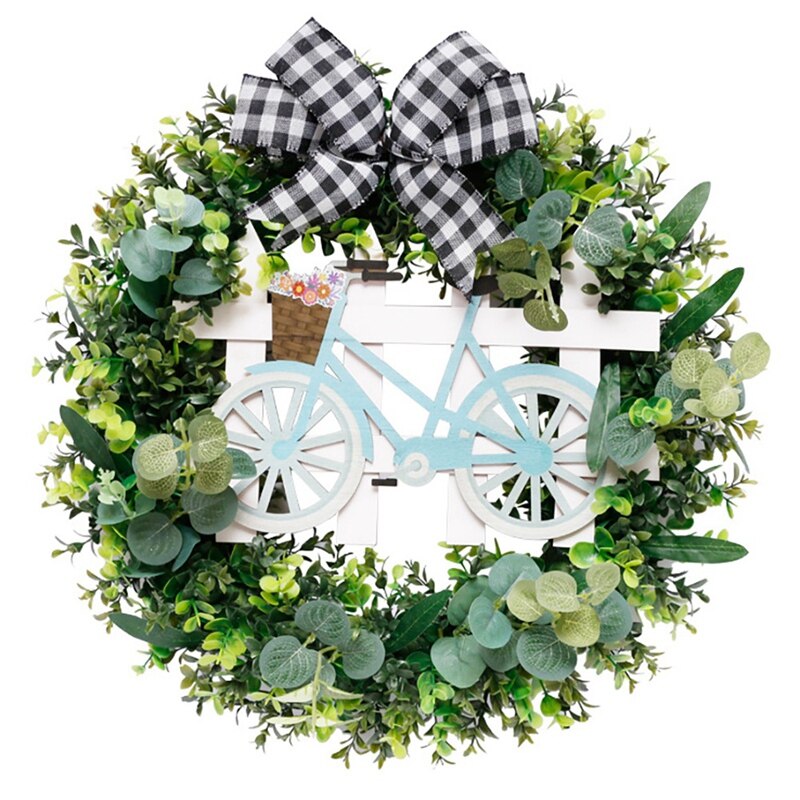 Artificial Easter Wreath Bicycle Pattern Wreath for Front Door Wall Window Wedding Party Farmhouse Home Decor