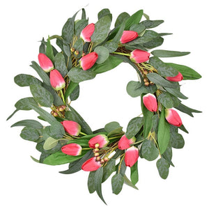 Artificial Eucalyptus Leaves Tulip Flower Wreath for Front Door Wedding Window Wall Party Office Home Holiday Decor