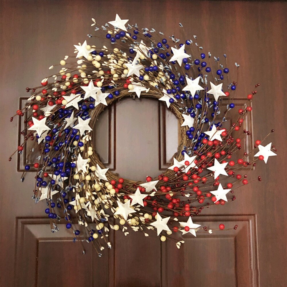 Artificial Flowers Independence Day Wreath Ornament Berry Vine Home Decoration 2021 Door Decor 21inch Garland