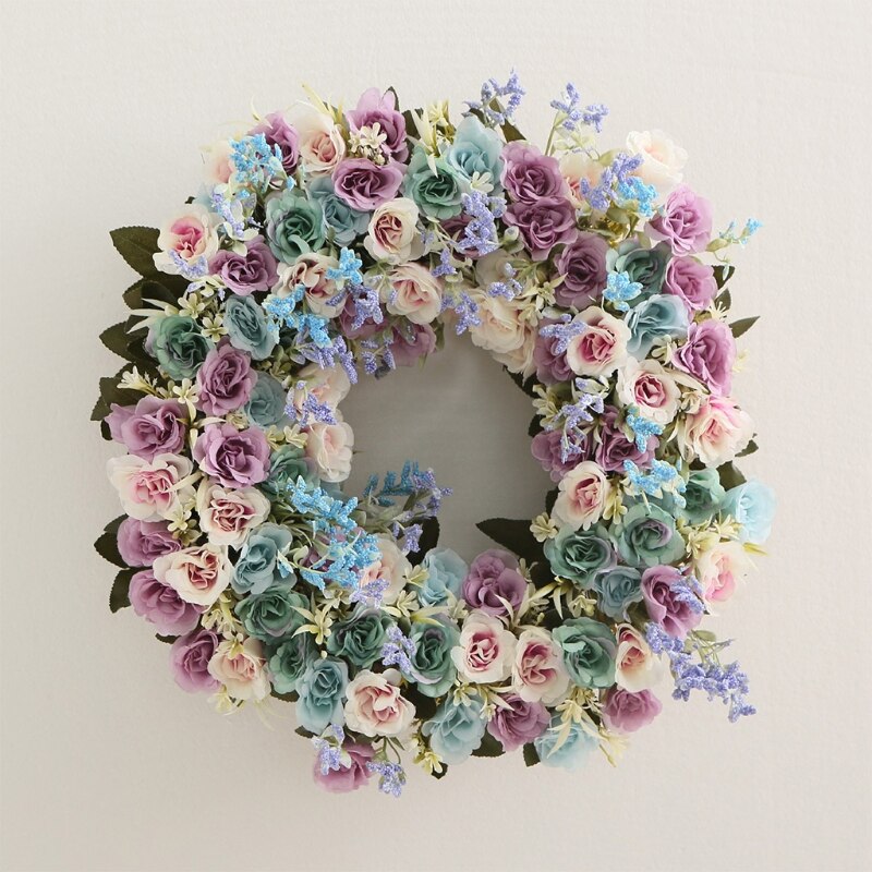 Artificial Rose Flower Wreath Spring Summer Door Garland Front Door Window Wreath Wedding Hanging Ornament Home Decor