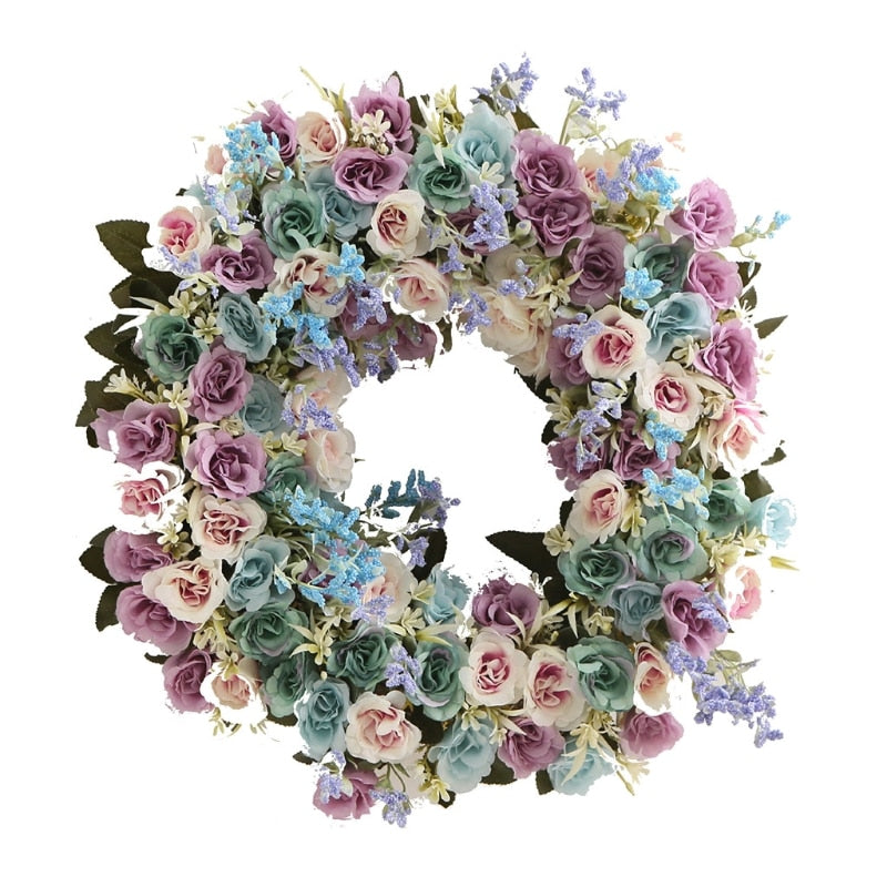 Artificial Rose Flower Wreath Spring Summer Door Garland Front Door Window Wreath Wedding Hanging Ornament Home Decor