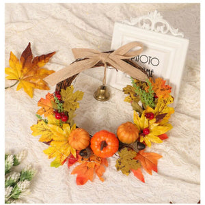 Home Decoration With Pumpkin Maple Leaf Bell On The Door Of Thanksgiving And Halloween Garland