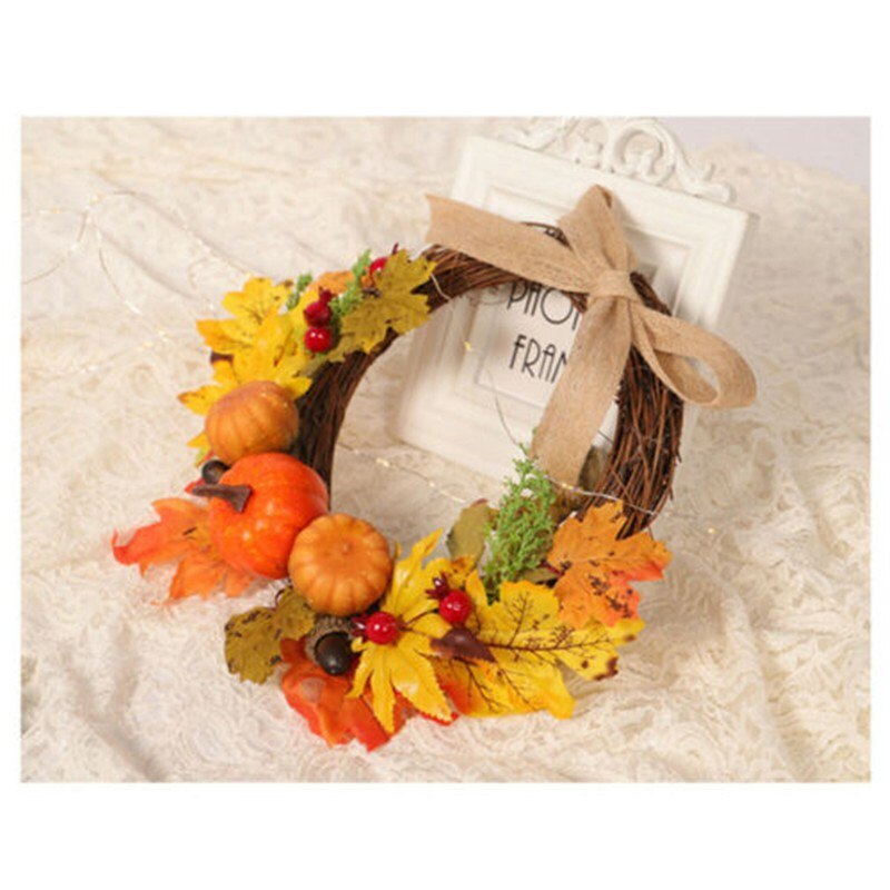 Home Decoration With Pumpkin Maple Leaf Bell On The Door Of Thanksgiving And Halloween Garland