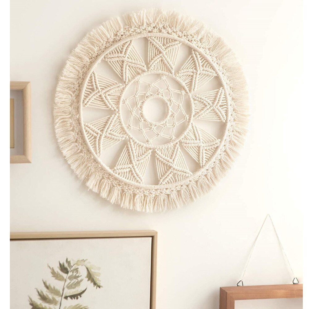 Macrame Wall Hanging Woven Tapestry Wall Wreath Boho Chic Home Decor Christmas Gift Festival Mandala for Apartment Bedroom