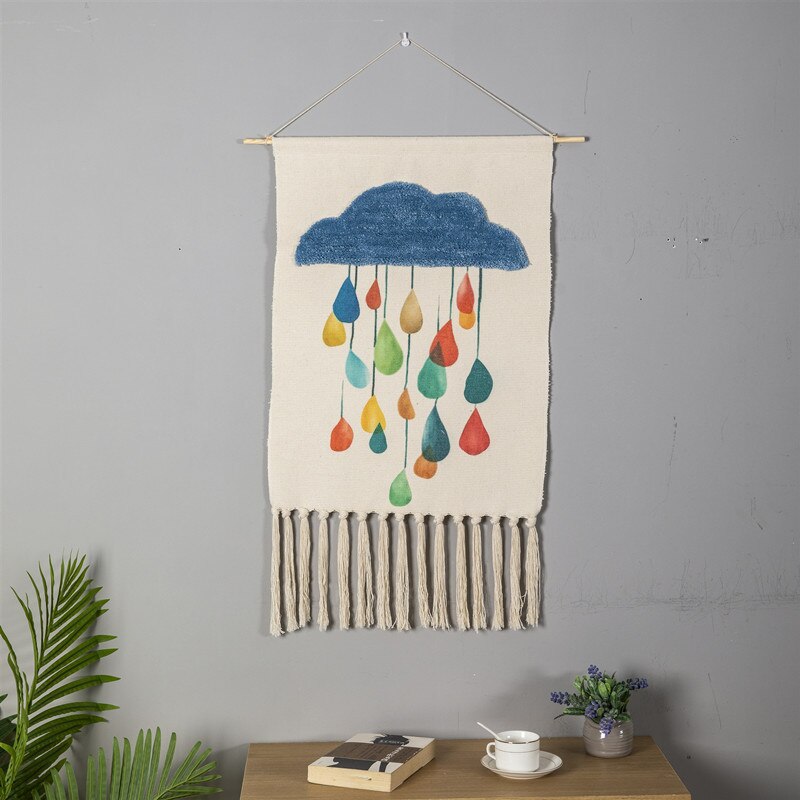 Nordic Printed Tapestry Wall Hanging Art Cotton Handmade Tapestry Tassel For Porch Bedroom Living Room Home Decoration 50x70CM