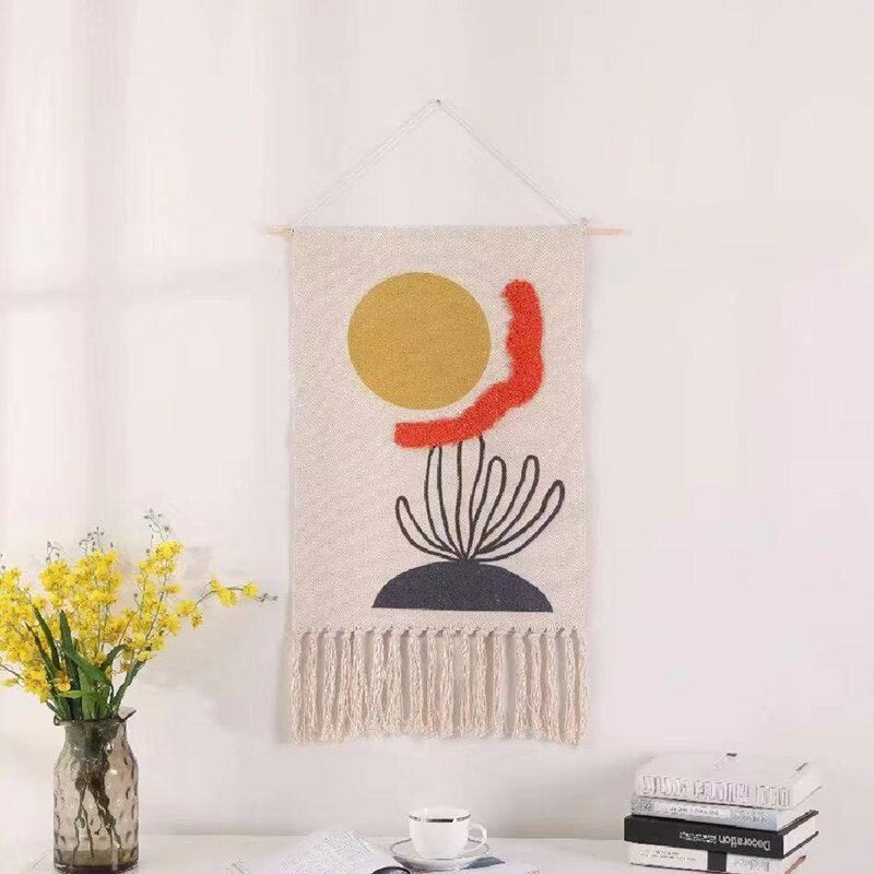 Nordic Printed Tapestry Wall Hanging Art Cotton Handmade Tapestry Tassel For Porch Bedroom Living Room Home Decoration 50x70CM