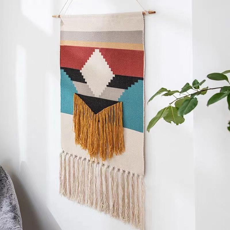 Nordic Printed Tapestry Wall Hanging Art Cotton Handmade Tapestry Tassel For Porch Bedroom Living Room Home Decoration 50x70CM