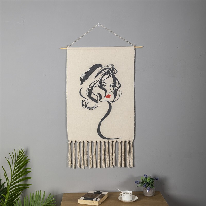 Nordic Printed Tapestry Wall Hanging Art Cotton Handmade Tapestry Tassel For Porch Bedroom Living Room Home Decoration 50x70CM