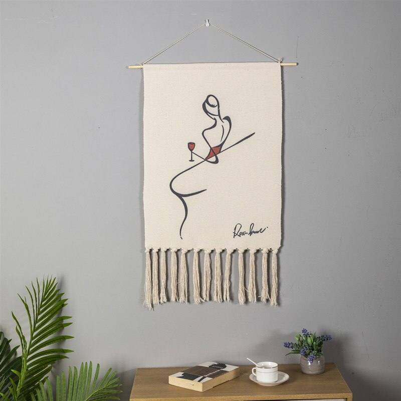 Nordic Printed Tapestry Wall Hanging Art Cotton Handmade Tapestry Tassel For Porch Bedroom Living Room Home Decoration 50x70CM