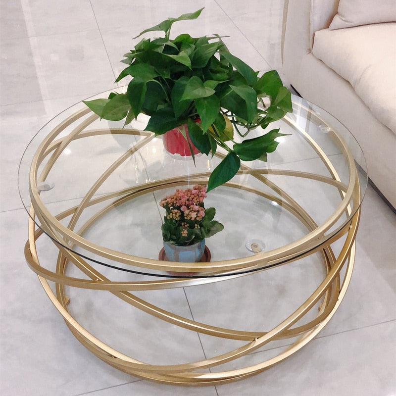 Nordic Simple creative wrought iron tempered glass modern living room fashion Golden Small side round coffee table mx6241647