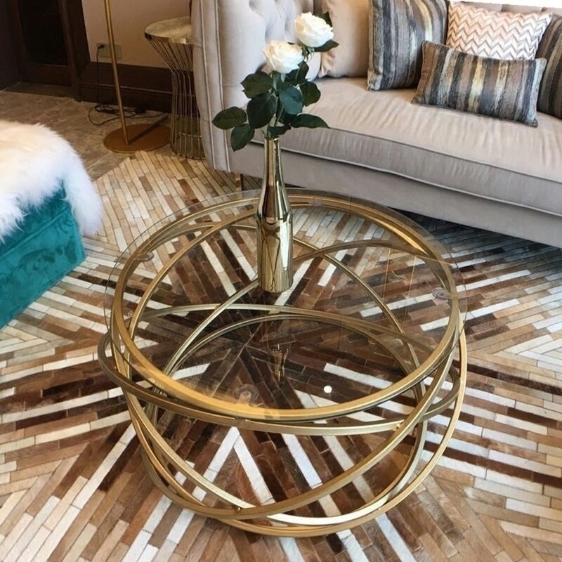 Nordic Simple creative wrought iron tempered glass modern living room fashion Golden Small side round coffee table mx6241647