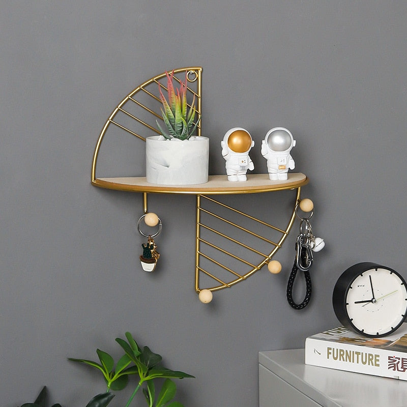 Wall Decoration Wood and metal Wall Shelf Bracket Home Kitchen Wall Hanging Plant Flower pot Holder Key Hook Rack Wall Hanger