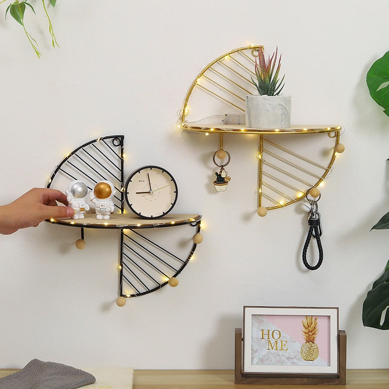 Wall Decoration Wood and metal Wall Shelf Bracket Home Kitchen Wall Hanging Plant Flower pot Holder Key Hook Rack Wall Hanger