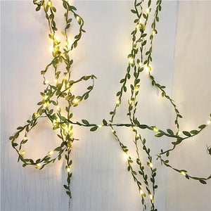 10M 100LEDs Green Leaves Garland Fairy Lights LED Copper Wire Artificial Plants Lights for Wedding Christmas Home Party Decoration(come without battery)