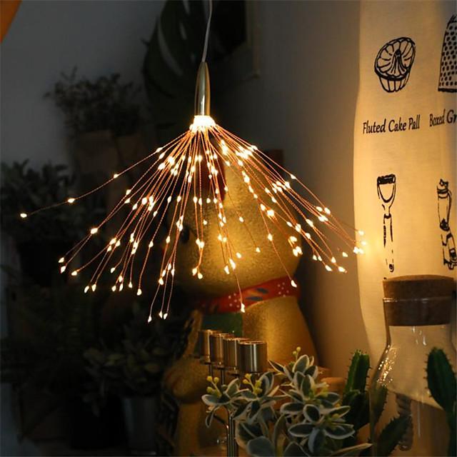 Solar Powered Starburst Lights LED Fireworks Bouquet 40 Branches 200LED Hanging Broom Copper Wire Lantern Outdoor Party Festival Christmas Waterproof