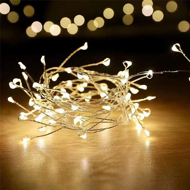 2M 100Leds Copper Wire LED String Lights Firecracker Fairy Garland Light for Christmas Window Wedding Party Warm White Decor AA Battery Operated (come without battery)