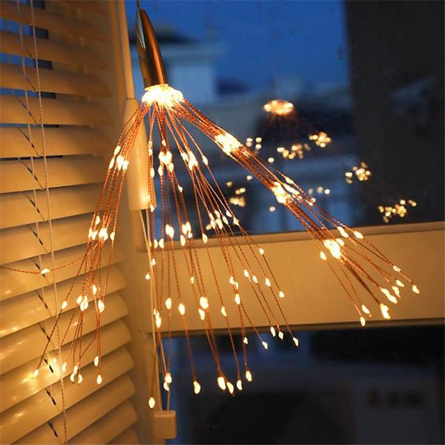 Solar Powered Starburst Lights LED Fireworks Bouquet 40 Branches 200LED Hanging Broom Copper Wire Lantern Outdoor Party Festival Christmas Waterproof