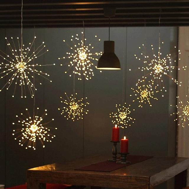 Solar Powered Starburst Lights LED Fireworks Bouquet 40 Branches 200LED Hanging Broom Copper Wire Lantern Outdoor Party Festival Christmas Waterproof