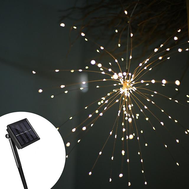 Solar Powered Starburst Lights LED Fireworks Bouquet 40 Branches 200LED Hanging Broom Copper Wire Lantern Outdoor Party Festival Christmas Waterproof