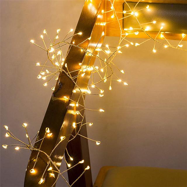 2M 100Leds Copper Wire LED String Lights Firecracker Fairy Garland Light for Christmas Window Wedding Party Warm White Decor AA Battery Operated (come without battery)