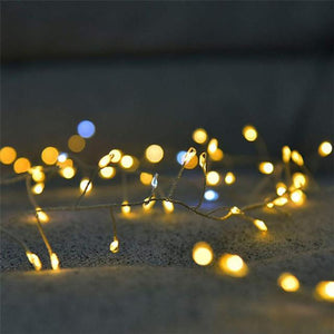 2M 100Leds Copper Wire LED String Lights Firecracker Fairy Garland Light for Christmas Window Wedding Party Warm White Decor AA Battery Operated (come without battery)