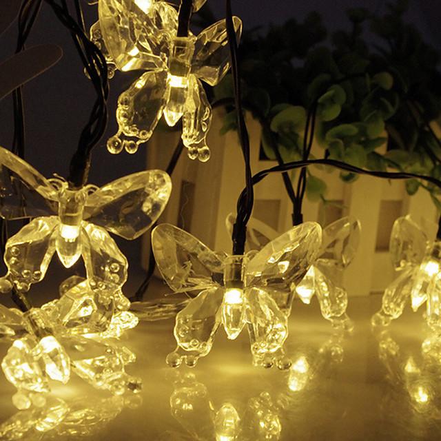5m LED Solar String Lights Outdoor Lights Butterfly Shaped 20 LEDs Solar Warm White Multi Color Outdoor Patio Christmas Holiday Wedding Decoration 2 V