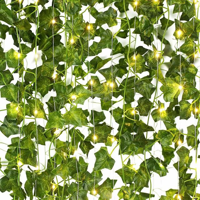 2M Artificial Plants LED String Light Creeper Green Leaf Ivy Vine 6pcs 3pcs 1pc for Home Wedding Decor Lamp DIY Hanging Garden Yard (without Battery)