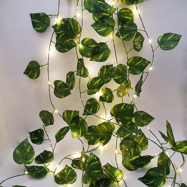 2.3M 30LEDs New Green Leaf Vine LED String Lights AA Battery Operated Fairy Lights Family Party Wedding Valentine&#039;s Day Garden Decoration Lights