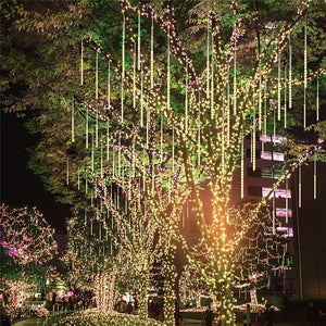 Falling Rain Lights Meteor Shower Lights Christmas Lights 50cm 8 Tube 240LEDs Falling Rain Drop Icicle String Lights for Christmas Trees Halloween Decoration Holiday Wedding