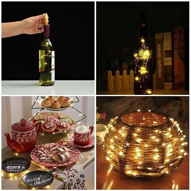 LED Bottle String Lights Cork Shaped 30pcs 12pcs 10pcs LED Night Starry Light 2m 20LED Copper Wire Stopper Wine Bottle Lamp Wedding Party Christmas Decoration