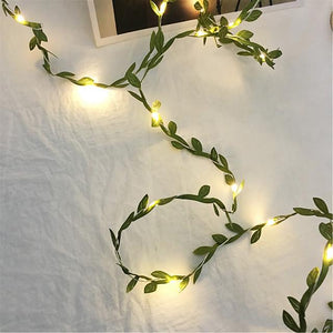 10M 100LEDs Green Leaves Garland Fairy Lights LED Copper Wire Artificial Plants Lights for Wedding Christmas Home Party Decoration(come without battery)