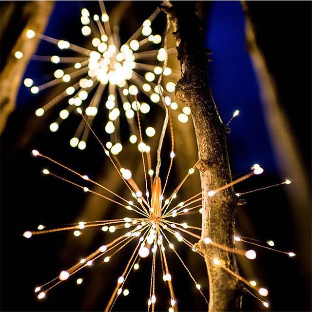 Solar Powered Starburst Lights LED Fireworks Bouquet 40 Branches 200LED Hanging Broom Copper Wire Lantern Outdoor Party Festival Christmas Waterproof