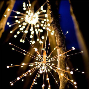 Solar Powered Starburst Lights LED Fireworks Bouquet 40 Branches 200LED Hanging Broom Copper Wire Lantern Outdoor Party Festival Christmas Waterproof