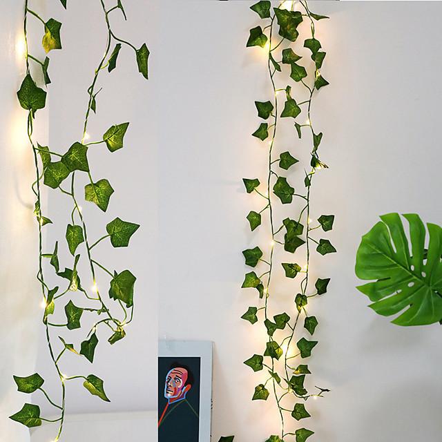 2M Artificial Plants LED String Light Creeper Green Leaf Ivy Vine 6pcs 3pcs 1pc for Home Wedding Decor Lamp DIY Hanging Garden Yard (without Battery)