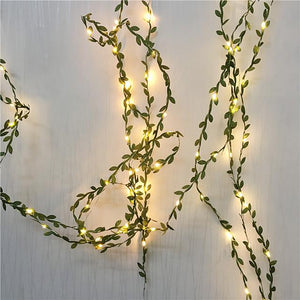 10M 100LEDs Green Leaves Garland Fairy Lights LED Copper Wire Artificial Plants Lights for Wedding Christmas Home Party Decoration(come without battery)