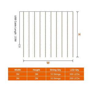 3x2M Window Curtain String Light 200 LED 8 Lighting Modes Christmas Decorating Lights Window Lights for Bedroom Party Wedding Home Indoor Outdoor Waterproof