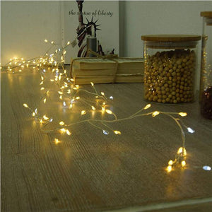 2M 100Leds Copper Wire LED String Lights Firecracker Fairy Garland Light for Christmas Window Wedding Party Warm White Decor AA Battery Operated (come without battery)