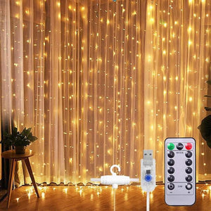 3x2M Window Curtain String Light 200 LED 8 Lighting Modes Christmas Decorating Lights Window Lights for Bedroom Party Wedding Home Indoor Outdoor Waterproof