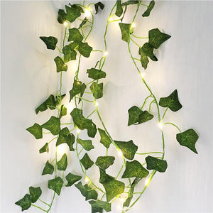 2M Artificial Plants LED String Light Creeper Green Leaf Ivy Vine 6pcs 3pcs 1pc for Home Wedding Decor Lamp DIY Hanging Garden Yard (without Battery)