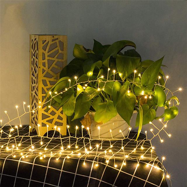 2M 100Leds Copper Wire LED String Lights Firecracker Fairy Garland Light for Christmas Window Wedding Party Warm White Decor AA Battery Operated (come without battery)