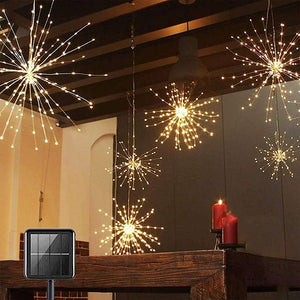 Solar Powered Starburst Lights LED Fireworks Bouquet 40 Branches 200LED Hanging Broom Copper Wire Lantern Outdoor Party Festival Christmas Waterproof