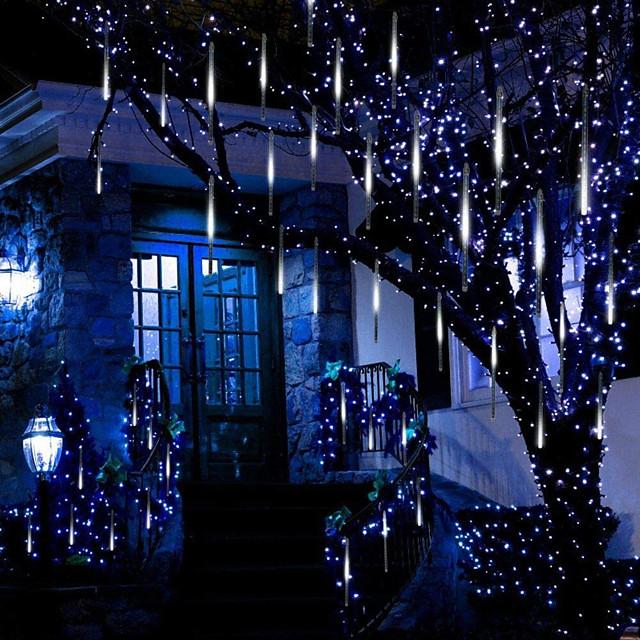 Falling Rain Lights Meteor Shower Lights Christmas Lights 50cm 8 Tube 240LEDs Falling Rain Drop Icicle String Lights for Christmas Trees Halloween Decoration Holiday Wedding