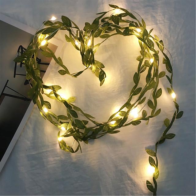 10M 100LEDs Green Leaves Garland Fairy Lights LED Copper Wire Artificial Plants Lights for Wedding Christmas Home Party Decoration(come without battery)