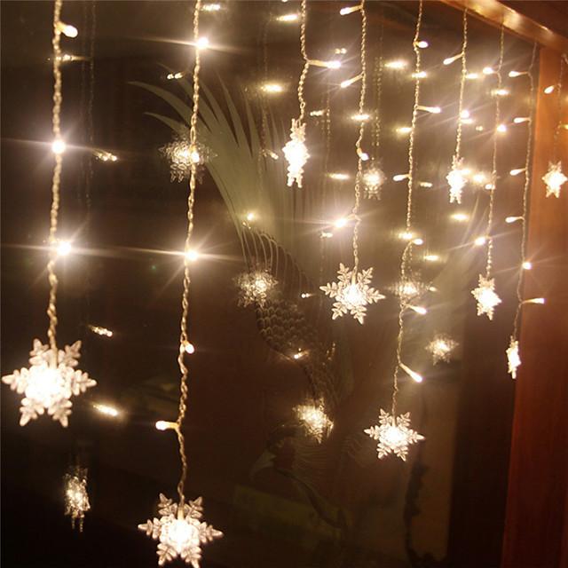 3.5M Christmas Decoration Colorful Snowflake LED Fairy String Light 96 LED Flashing Curtain Light Waterproof Outdoor Holiday Party Connectable Wave Flexible Lights Christrmas Gift AC 100V-240V